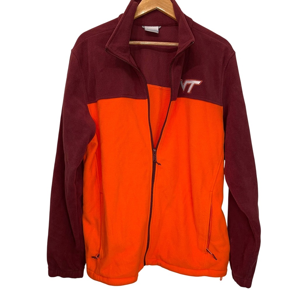 Columbia Virginia Tech VT Hokies Fleece Jacket‎ Full Zip Mens XL Burgundy Orange
